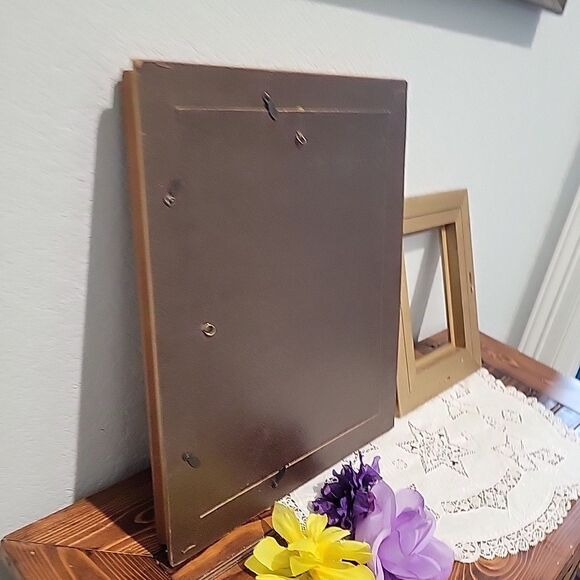 Pair Vtg MCM Wood Art Frames Linen lined holds 10x13 & 5x7 no glass Gallery Wall - Picture 8 of 13